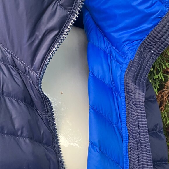 Size 2XL Packable Ankle Length Down Coat with Hood / Navy with Royal Blu… - Picture 6 of 12